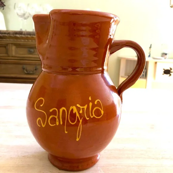 NWOT Contemporary Studio Pottery Glazed Terra Cotta Sangria Pitcher - Picture 1 of 9